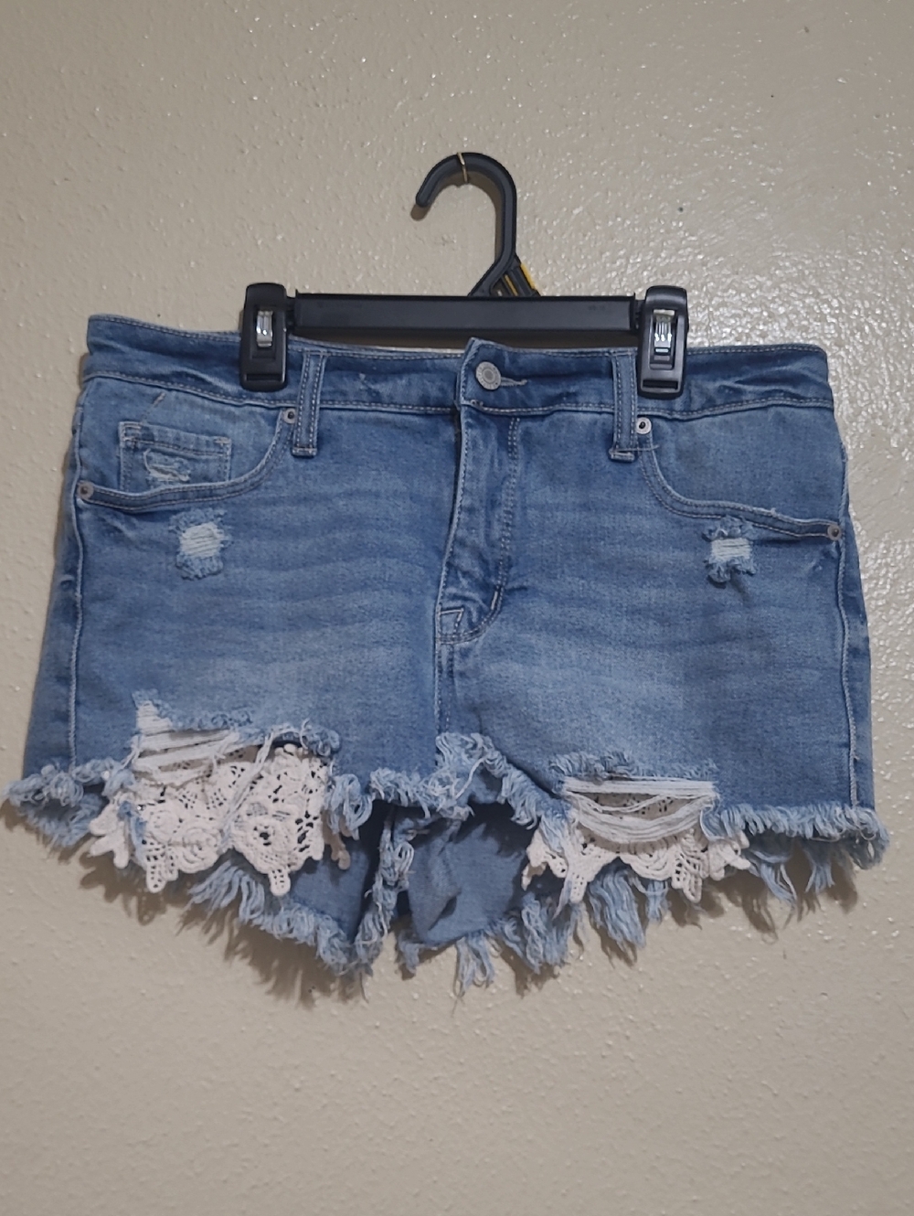 Mossimo Supply Co. Light Blue Distressed Denim Shorts with Lace